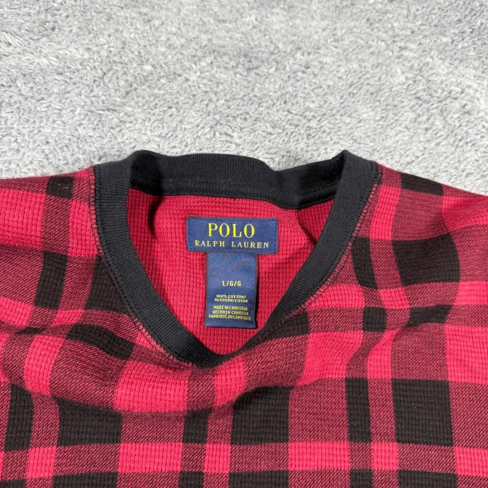 Polo‎ Ralph Lauren Thermal Shirt Mens Large Waffle Knit Multicolor PLaid Stretc